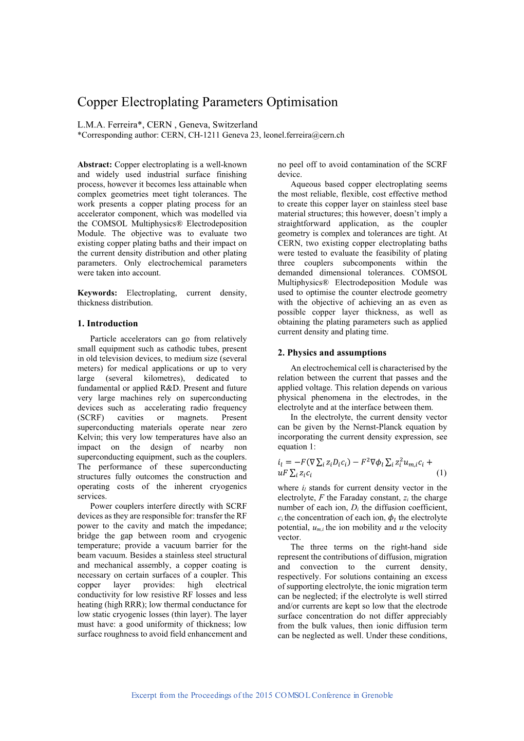 Copper Electroplating Parameters Optimisation