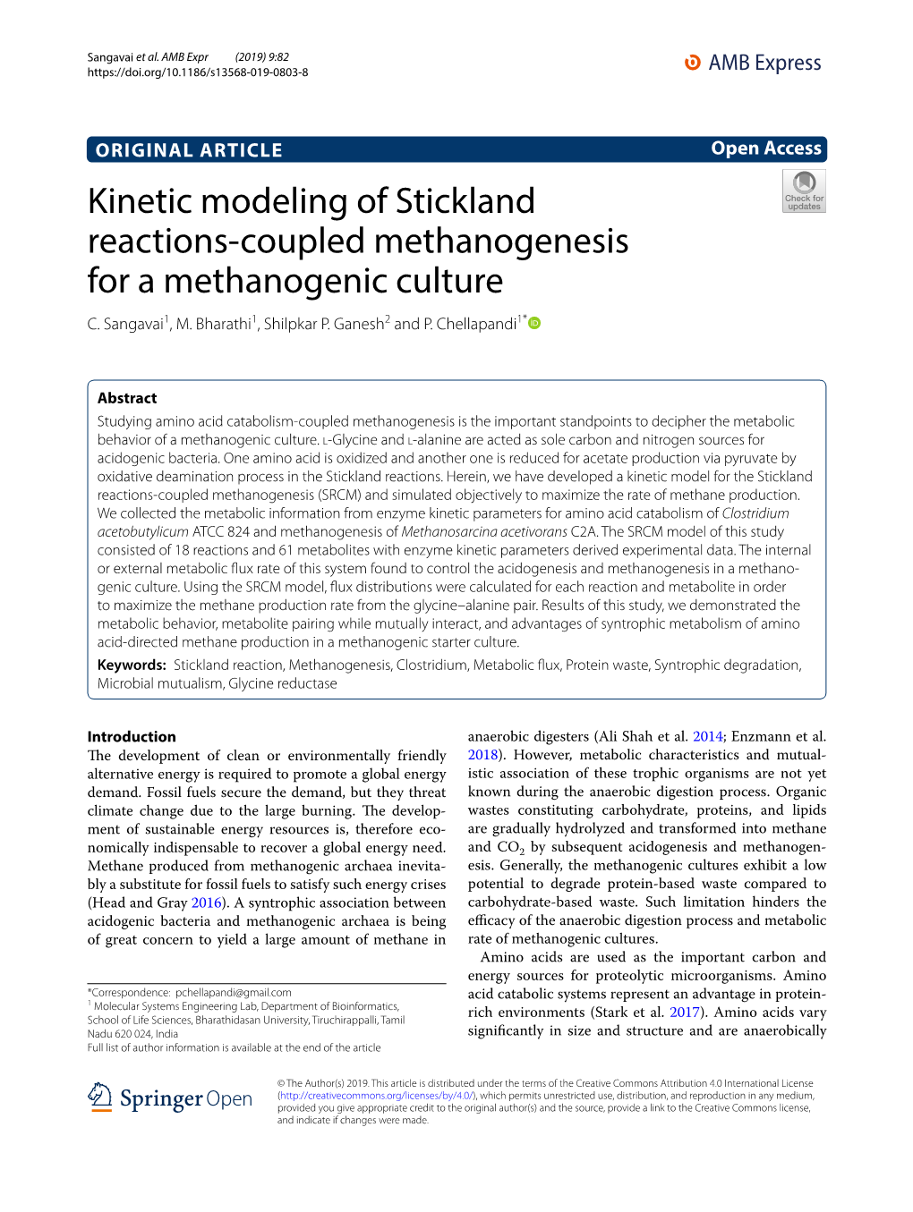 Kinetic Modeling of Stickland Reactions-Coupled Methanogenesis