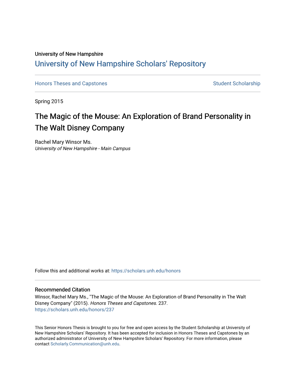 An Exploration of Brand Personality in the Walt Disney Company