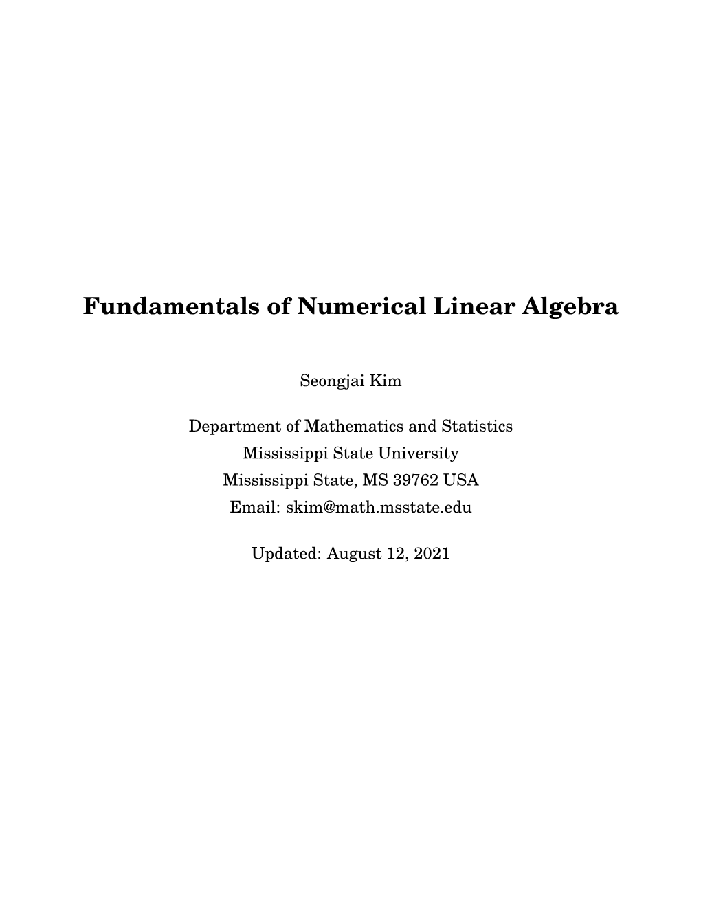 Fundamentals of Numerical Linear Algebra