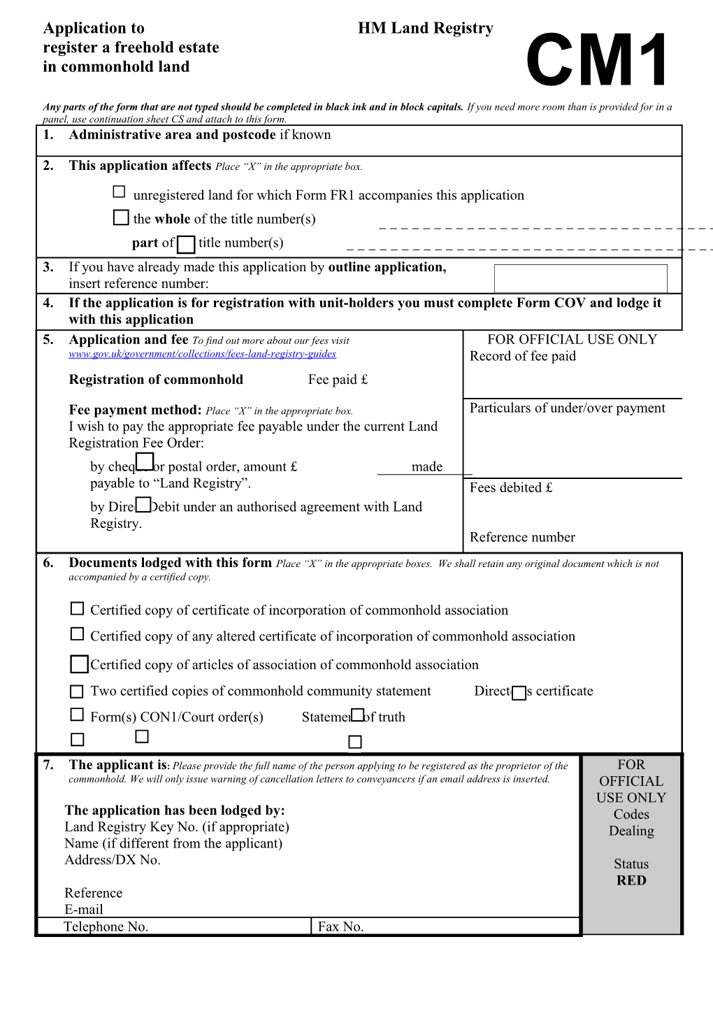 Fee Payment Method: Place X in the Appropriate Box