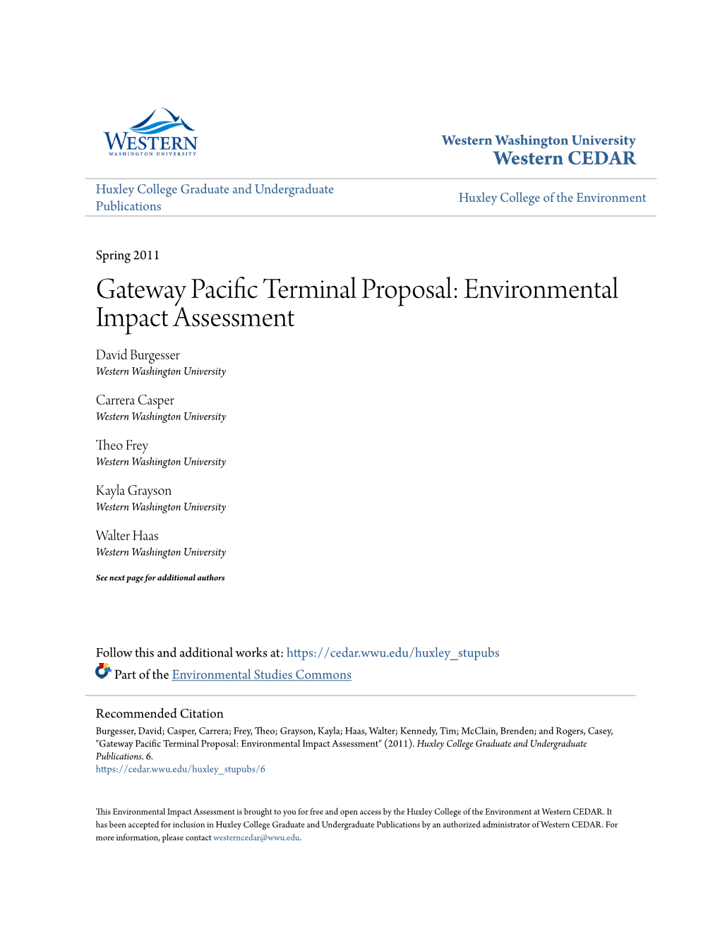 Gateway Pacific Terminal Proposal: Environmental