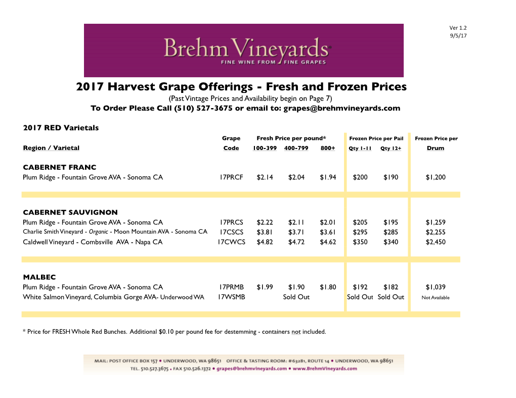 2017 Harvest Grape Offerings