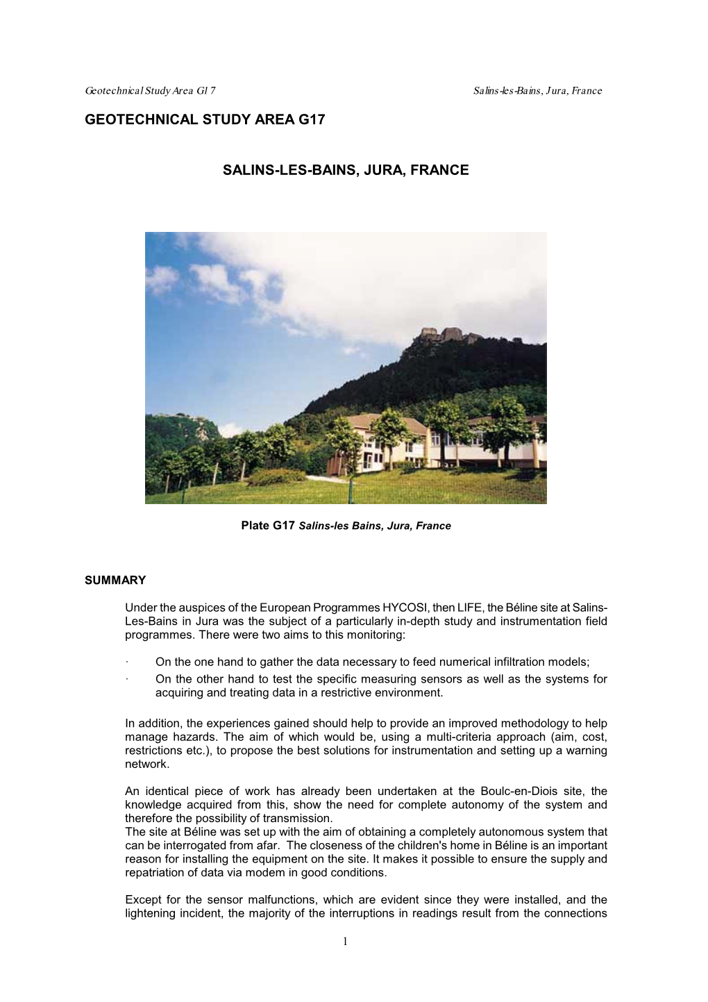 Geotechnical Study Area G17 Salins-Les-Bains, Jura, France