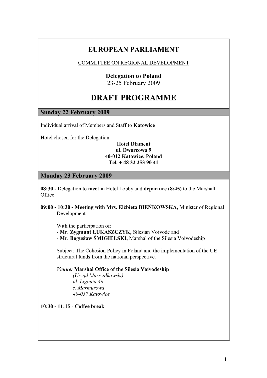 Draft Programme