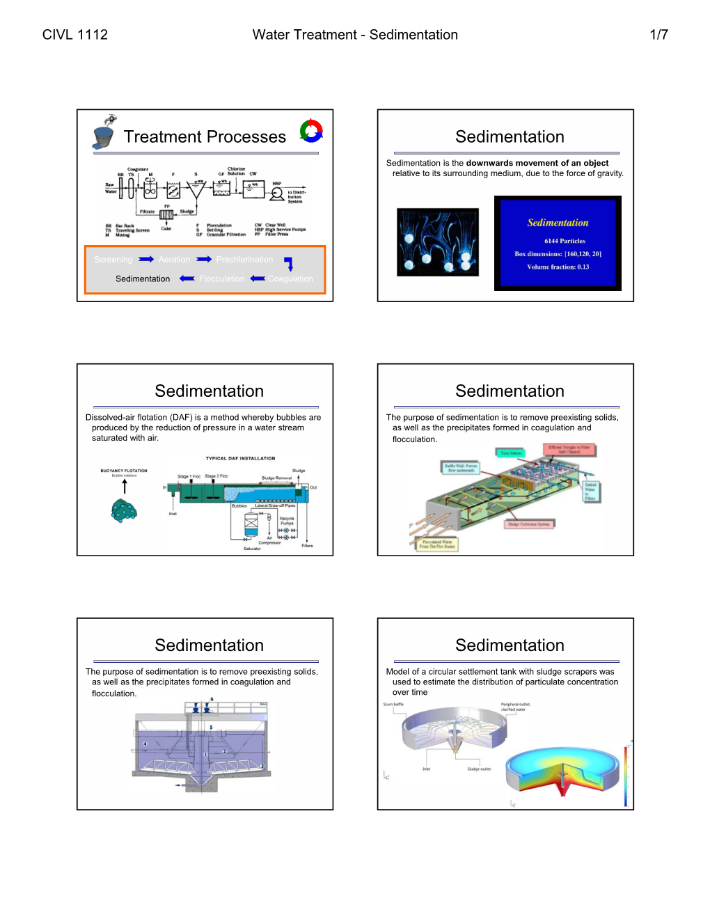 Treatment Processes Sedimentation Sedimentation Sedimentation