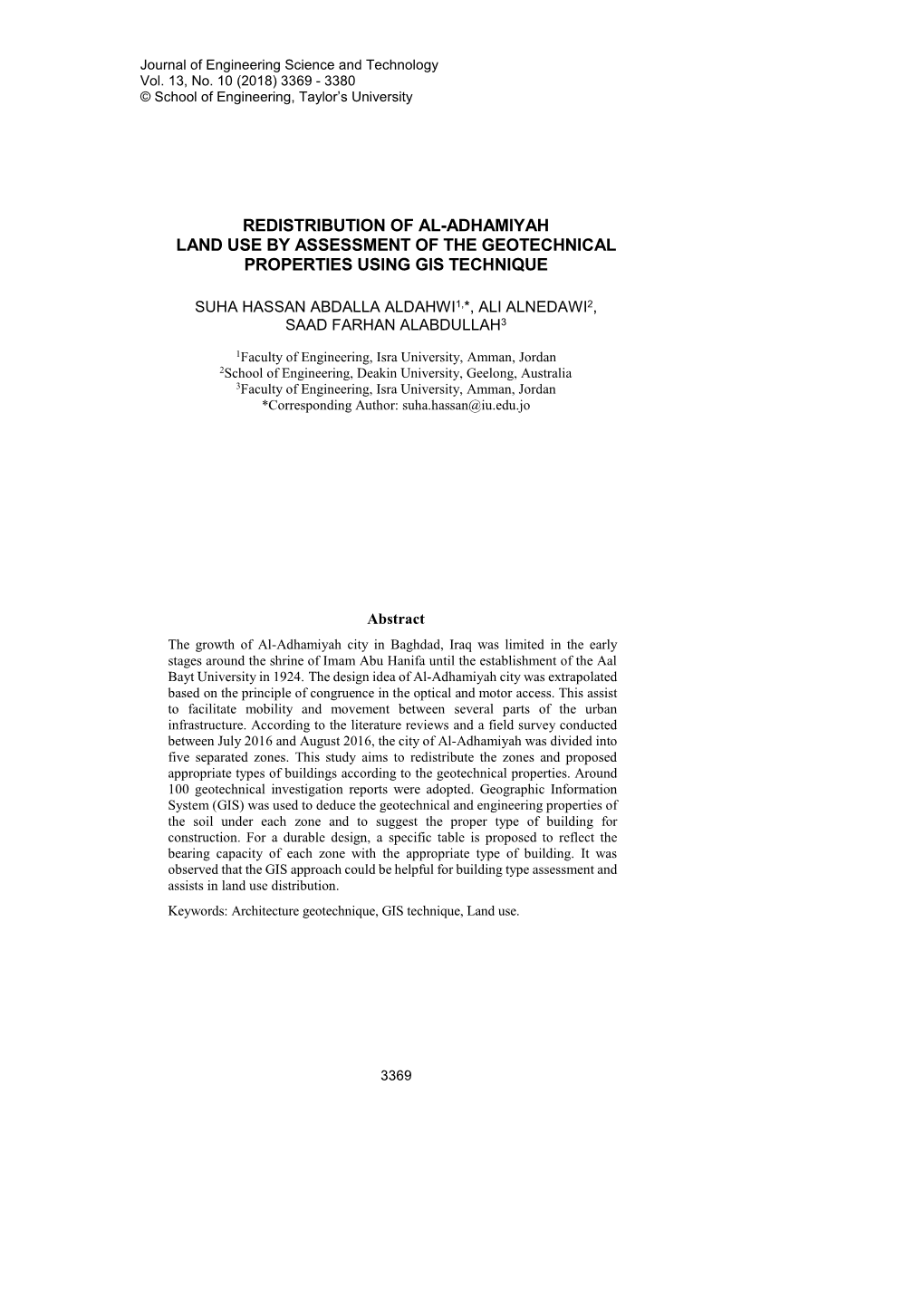 Redistribution of Al-Adhamiyah Land Use by Assessment of the Geotechnical Properties Using Gis Technique