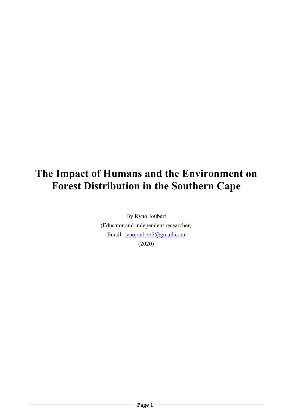 The Impact of Humans and the Environment on Forest Distribution in the Southern Cape