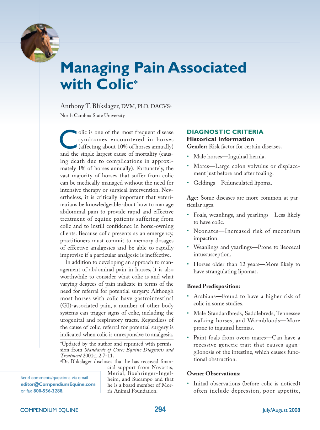 Managing Pain Associated with Colic*