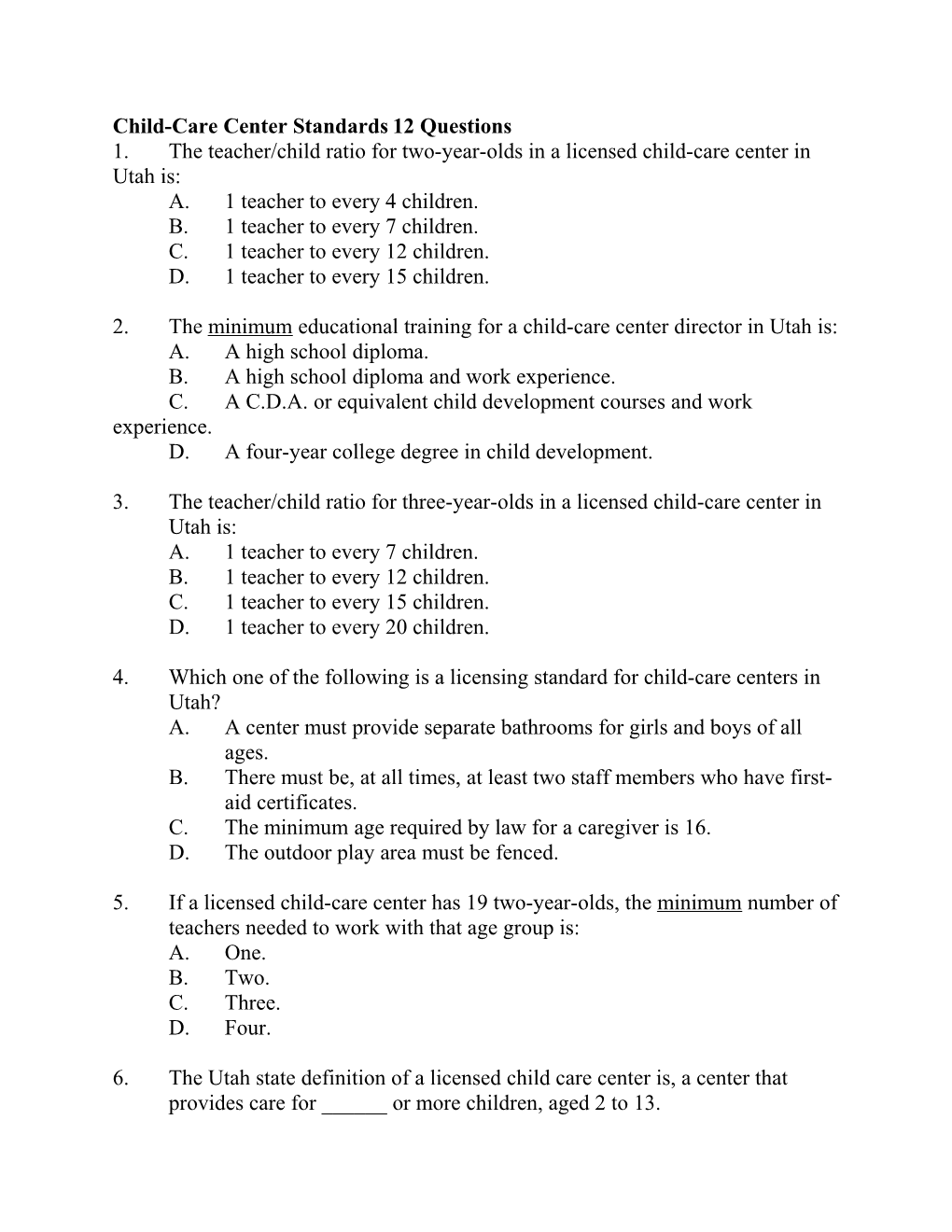 Child-Care Center Standards