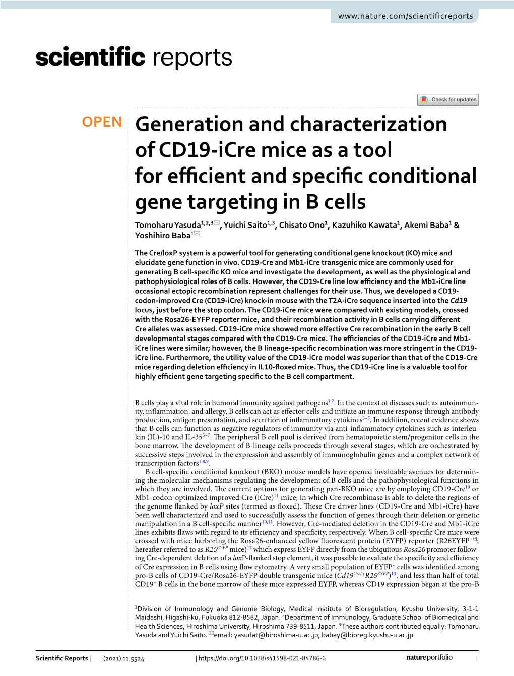 Generation and Characterization of CD19-Icre Mice As a Tool