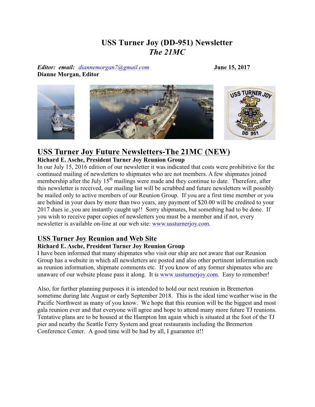 USS Turner Joy Future Newsletters-The 21MC (NEW) Richard E