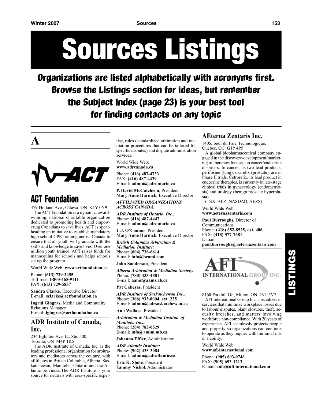 Listings Organizations Are Listed Alphabetically with Acronyms First