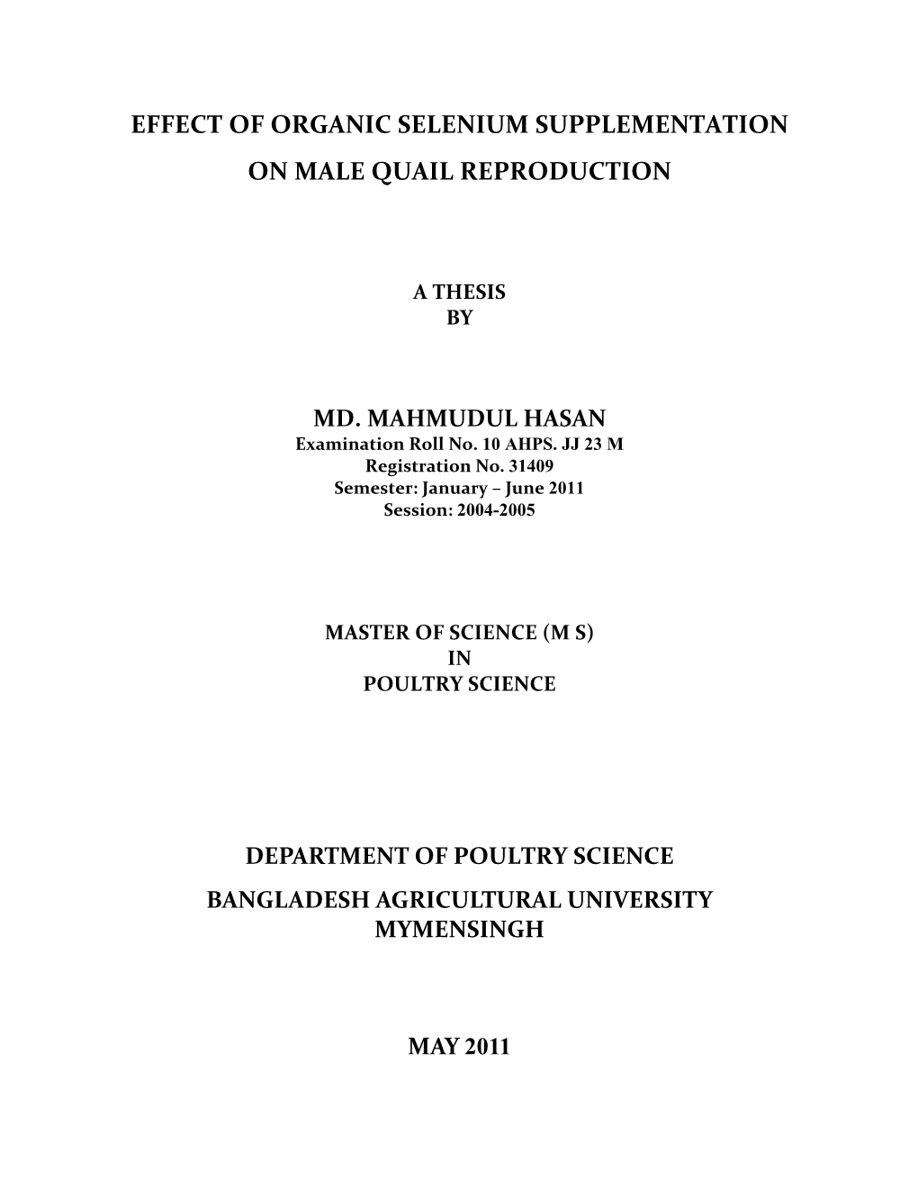 Effect of Organic Selenium Supplementation on Male Quail Reproduction