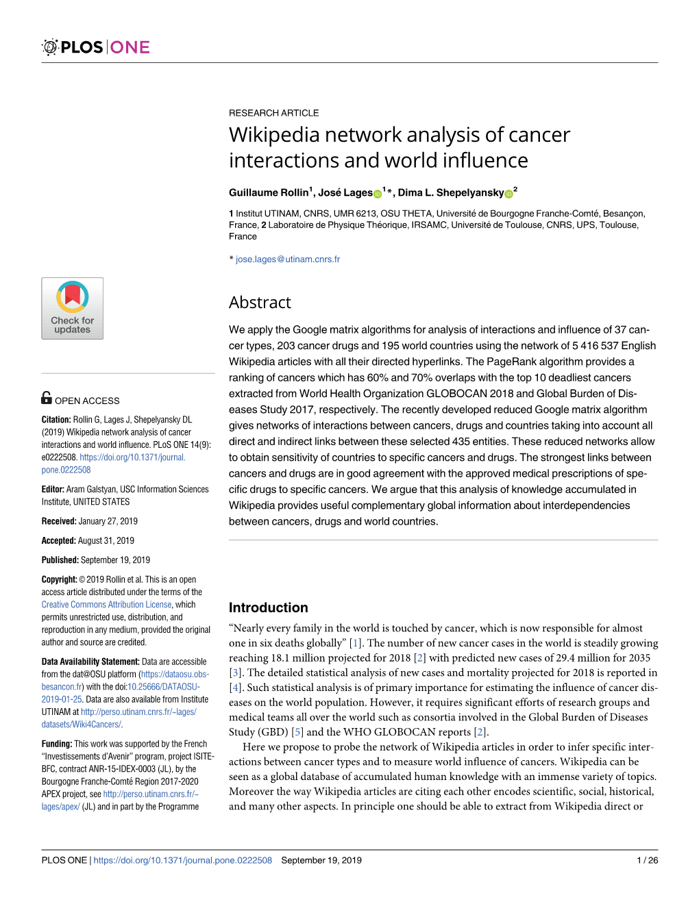 Wikipedia Network Analysis of Cancer Interactions and World Influence