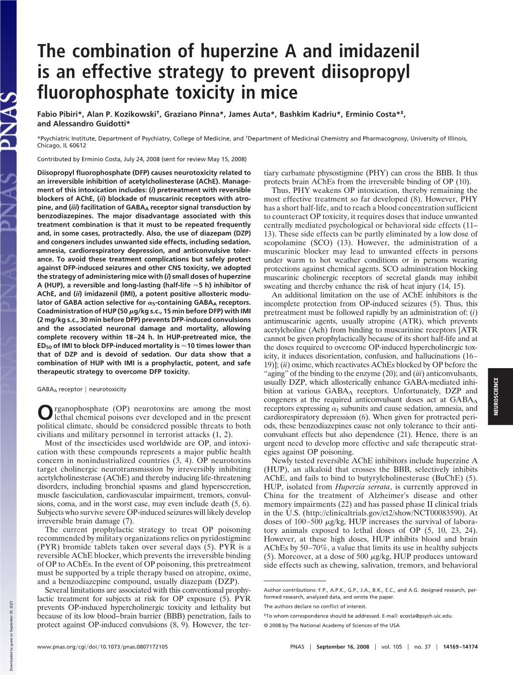 The Combination of Huperzine a and Imidazenil Is an Effective Strategy to Prevent Diisopropyl Fluorophosphate Toxicity in Mice