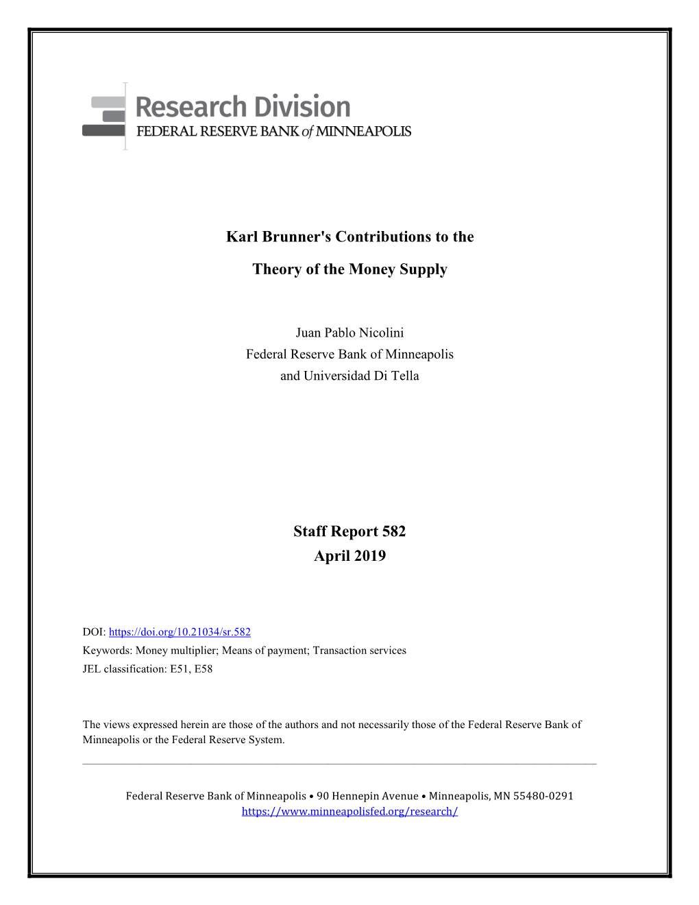 Karl Brunner's Contributions to the Theory of the Money Supply