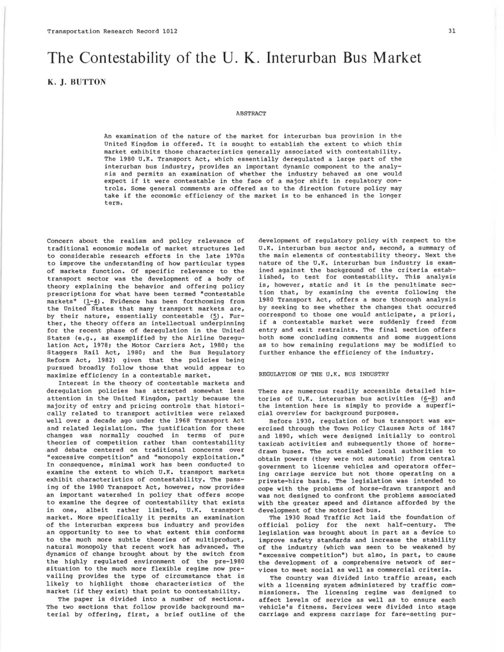 The Con Testability of the U. K. Interurban Bus Market