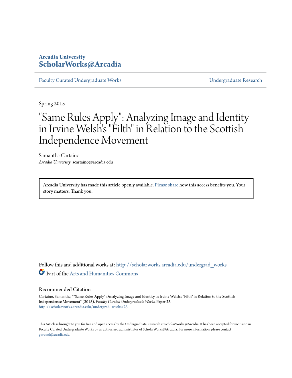 "Same Rules Apply": Analyzing Image and Identity in Irvine Welsh's "Filth