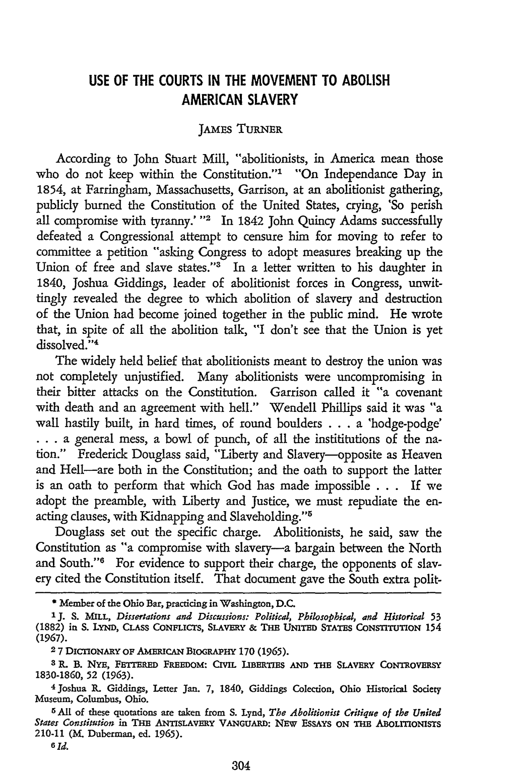 Use of the Courts in the Movement to Abolish American Slavery