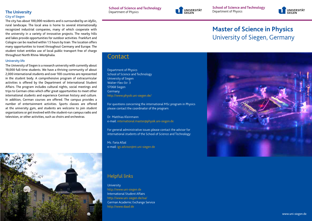 Master of Science in Physics University of Siegen, Germany
