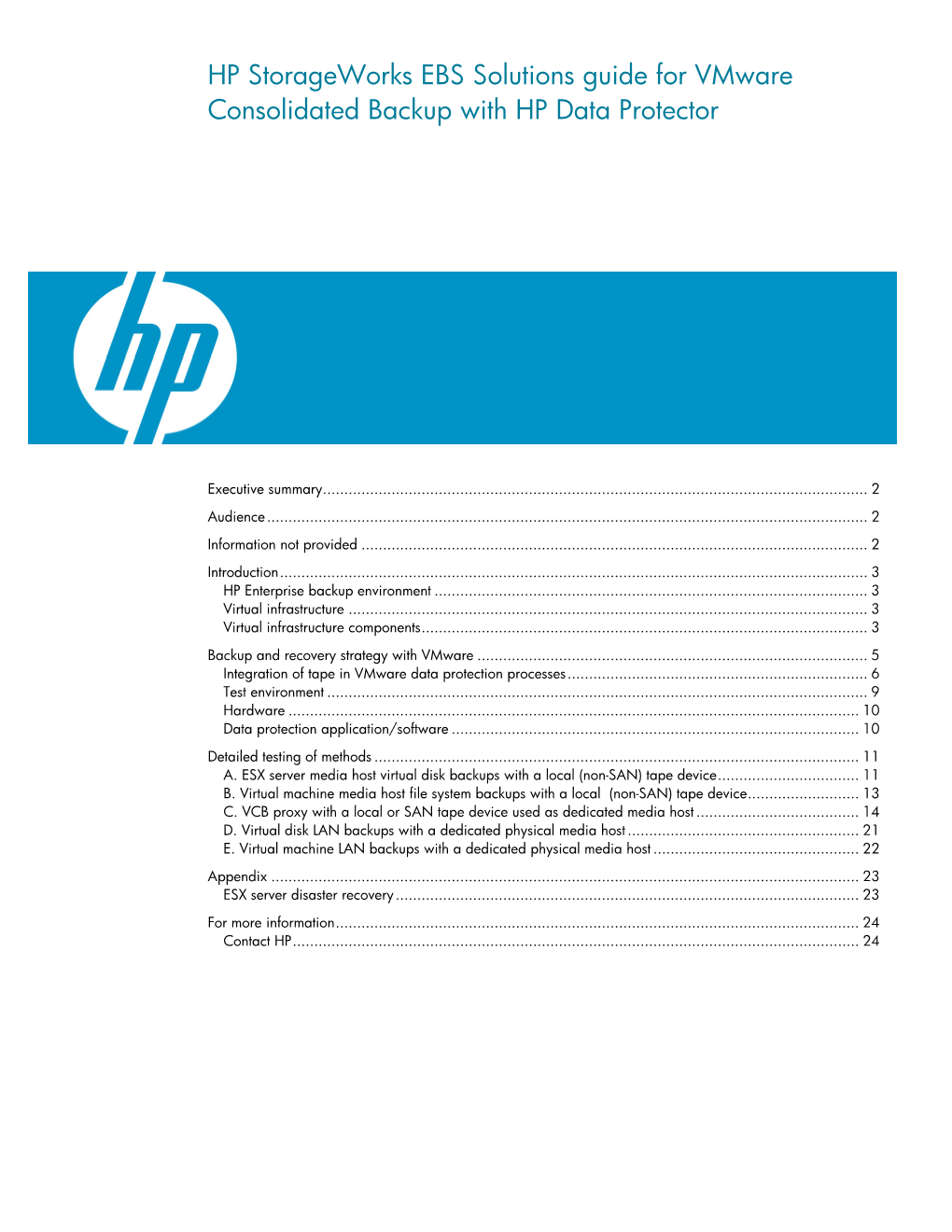 HP Storageworks EBS Solutions Guide for Vmware Consolidated Backup with HP Data Protector