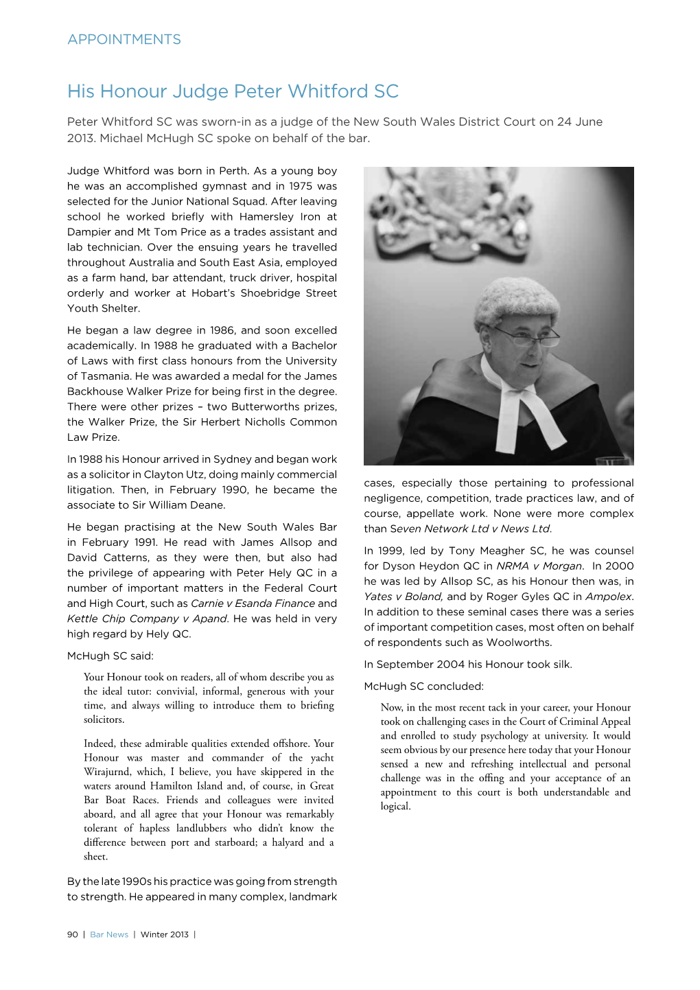 His Honour Judge Peter Whitford SC