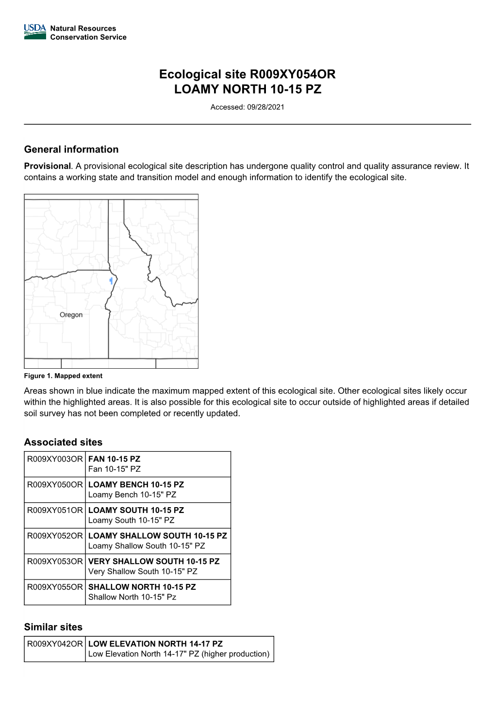 Ecological Site R009XY054OR LOAMY NORTH 10-15 PZ