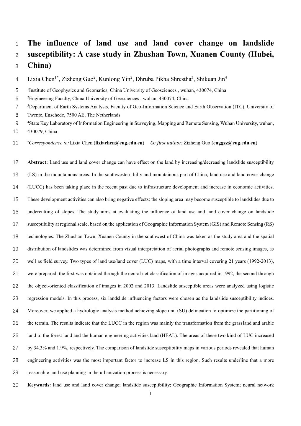 The Influence of Land Use and Land Cover Change on Landslide Susceptibility