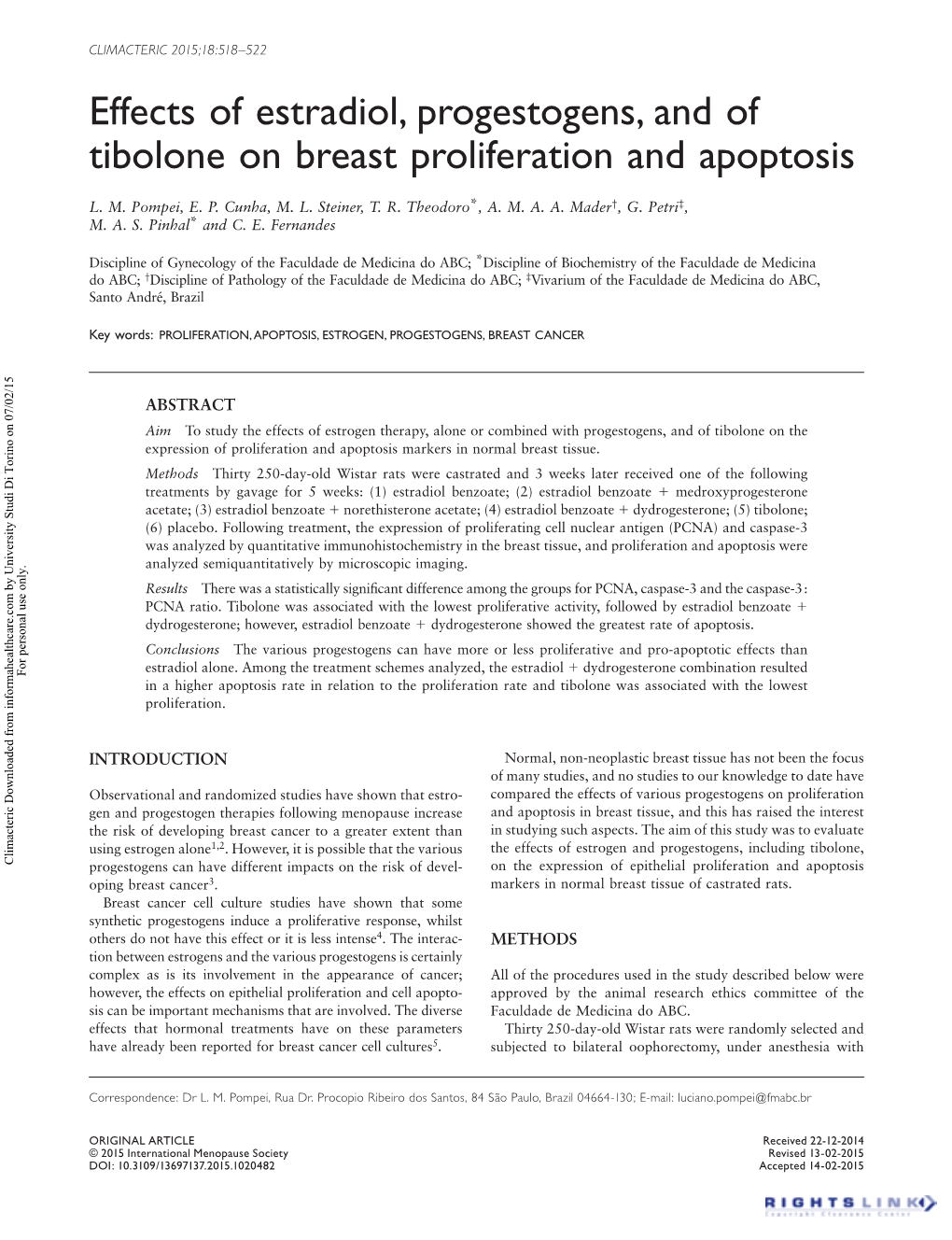 Effects of Estradiol, Progestogens, and of Tibolone on Breast Proliferation and Apoptosis