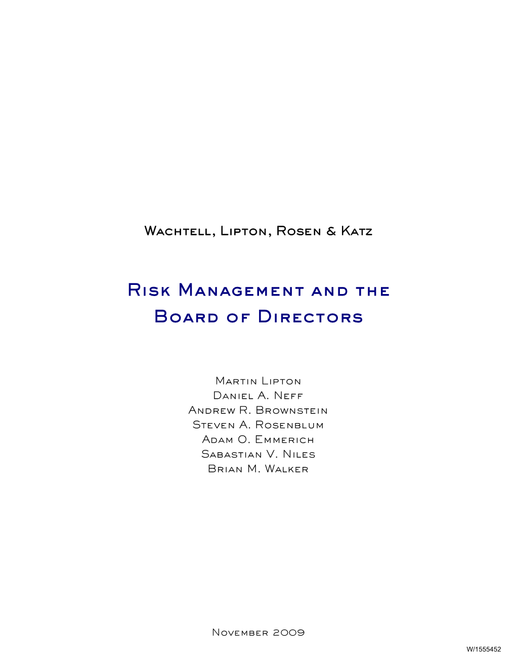 Risk Management and the Board of Directors