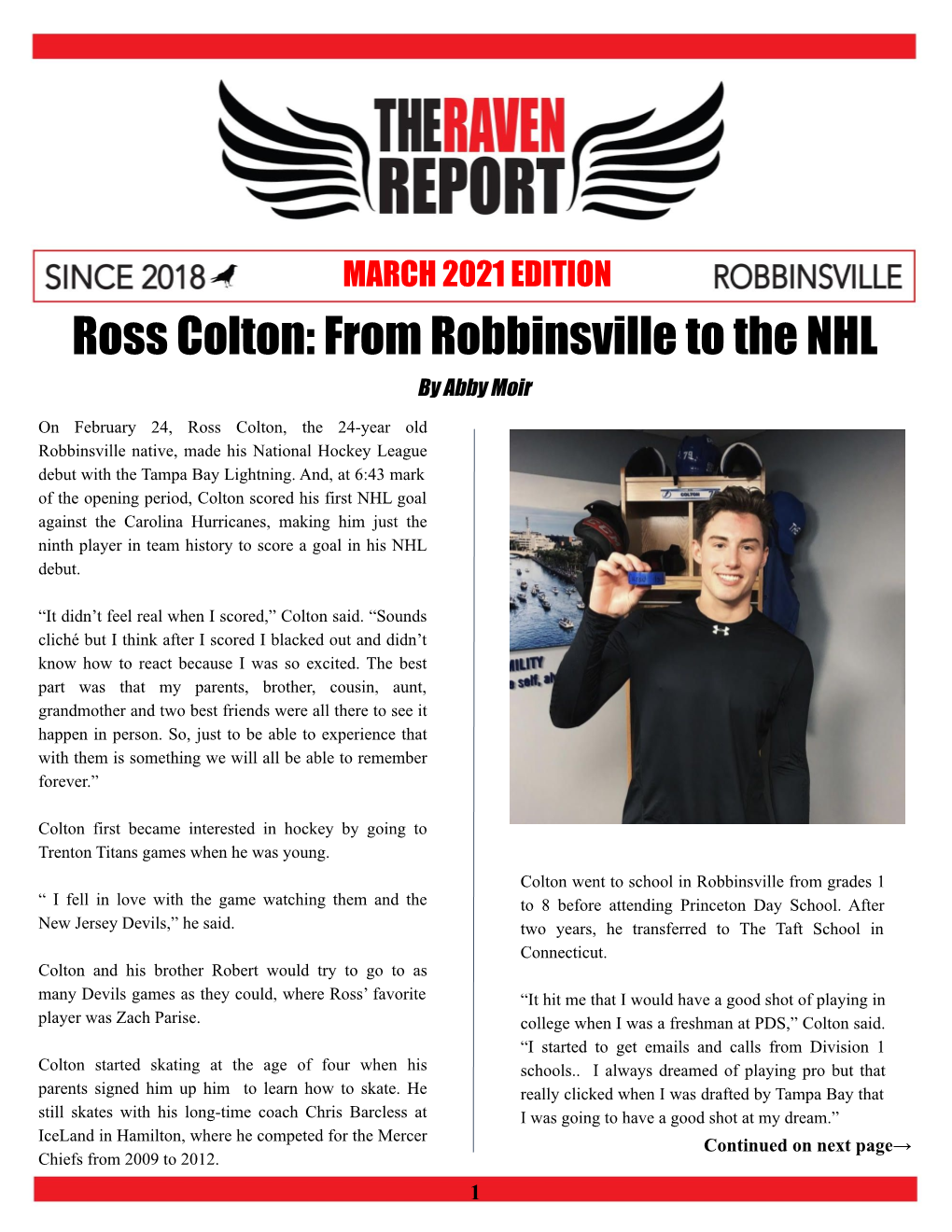 Ross Colton: from Robbinsville to the NHL by Abby Moir
