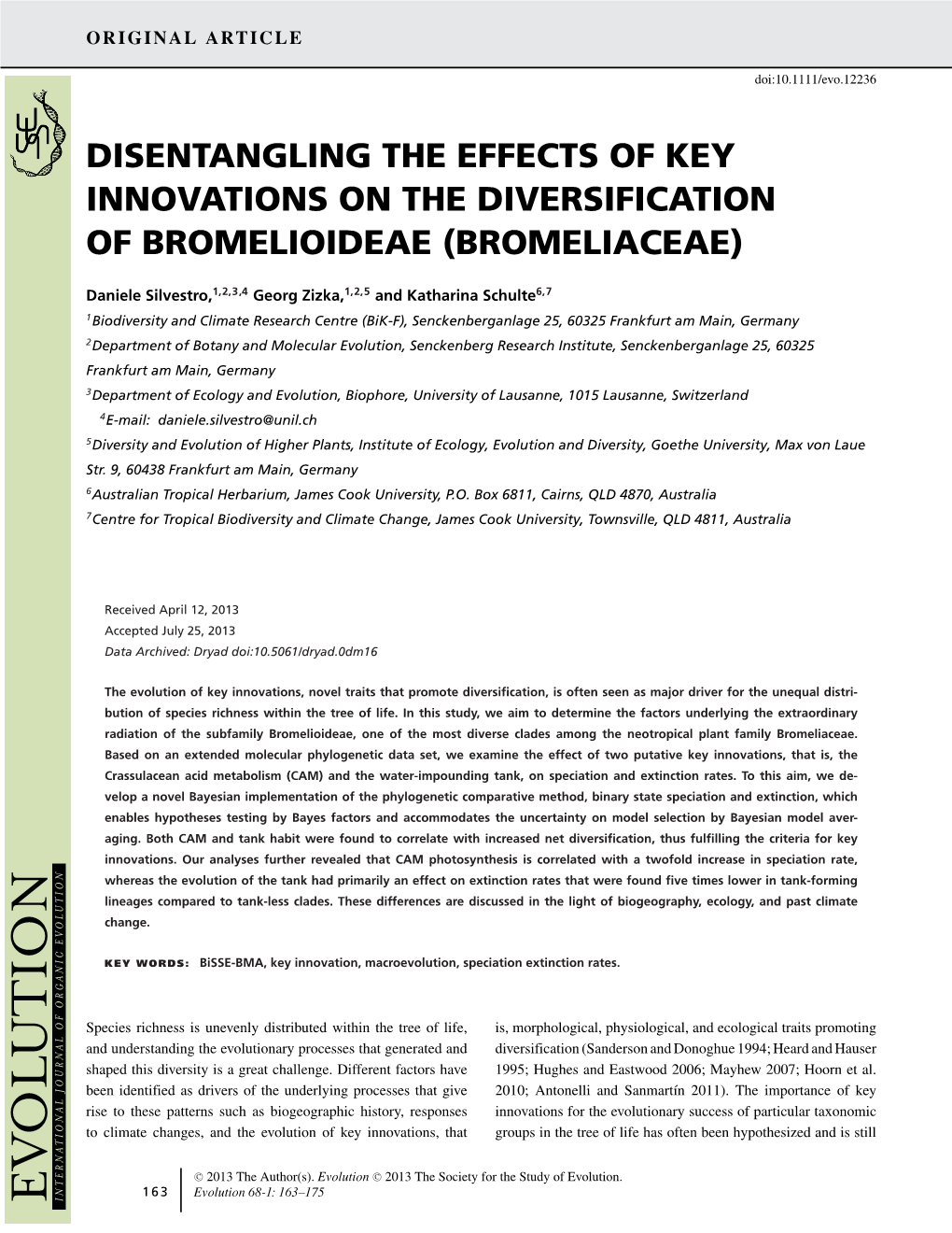 Disentangling the Effects of Key Innovations on the Diversification of Bromelioideae (Bromeliaceae)