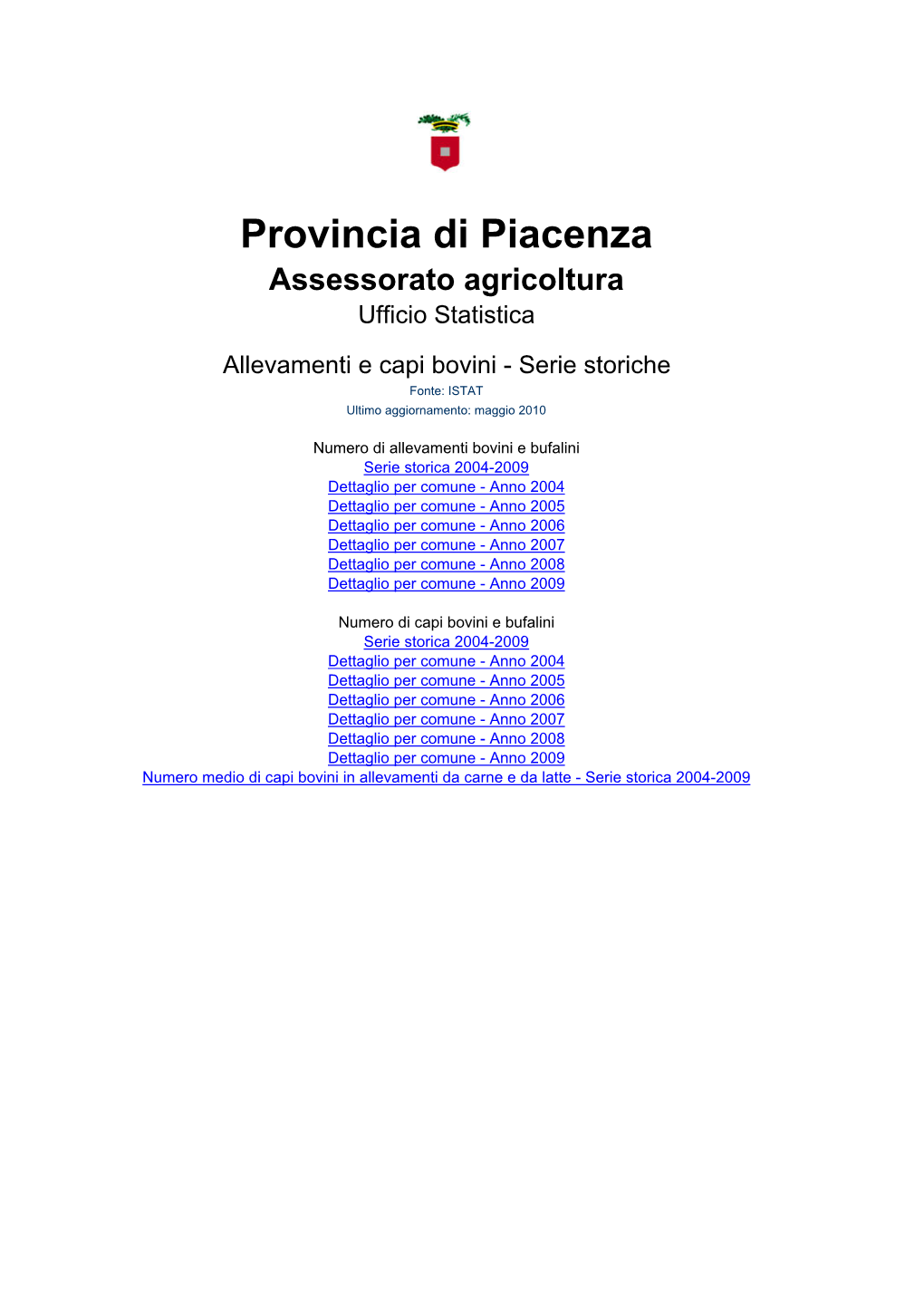 Provincia Di Piacenza Assessorato Agricoltura Ufficio Statistica