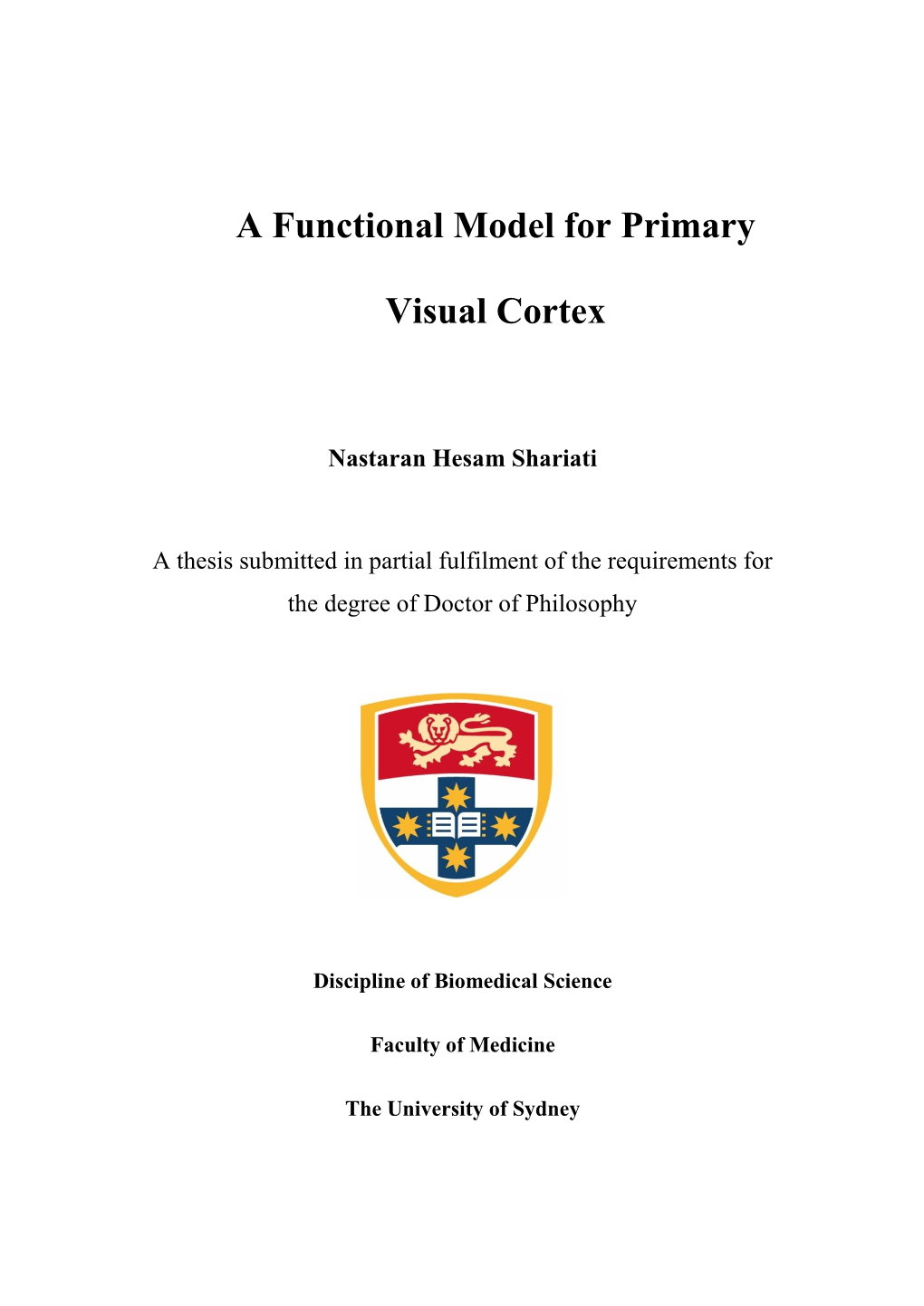 A Functional Model for Primary Visual Cortex