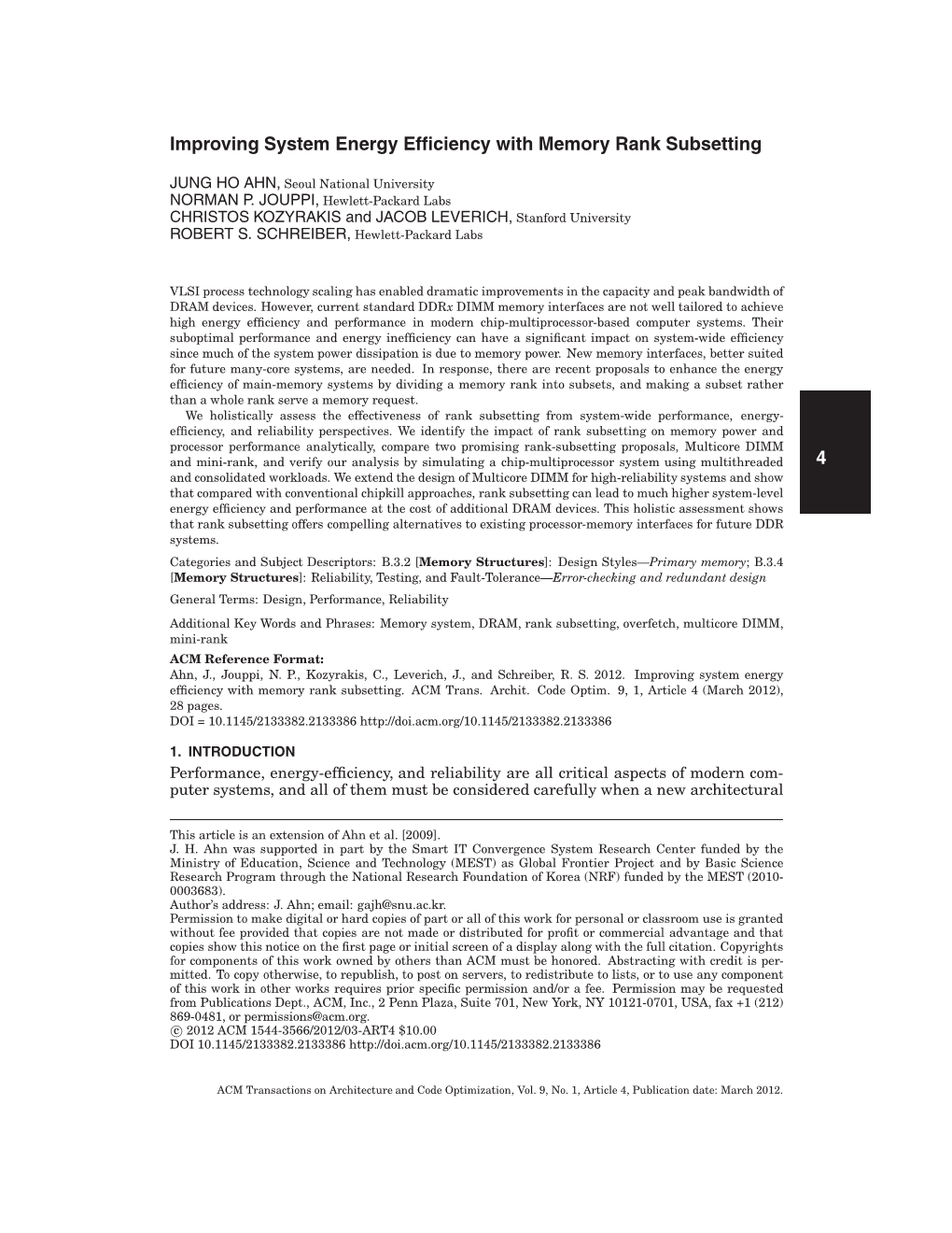 Improving System Energy Efficiency with Memory Rank Subsetting