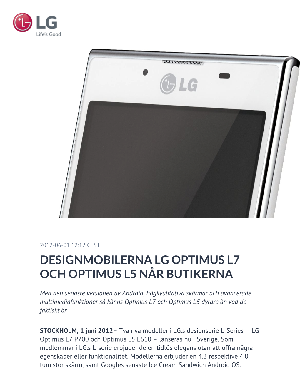 Designmobilerna Lg Optimus L7 Och Optimus L5 Når Butikerna