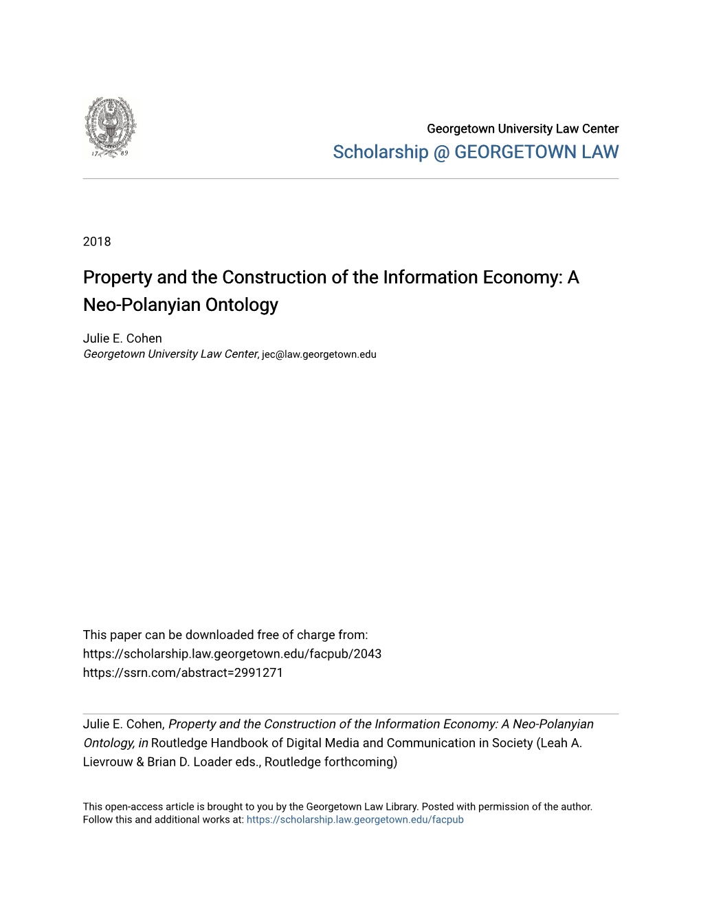 Property and the Construction of the Information Economy: a Neo-Polanyian Ontology