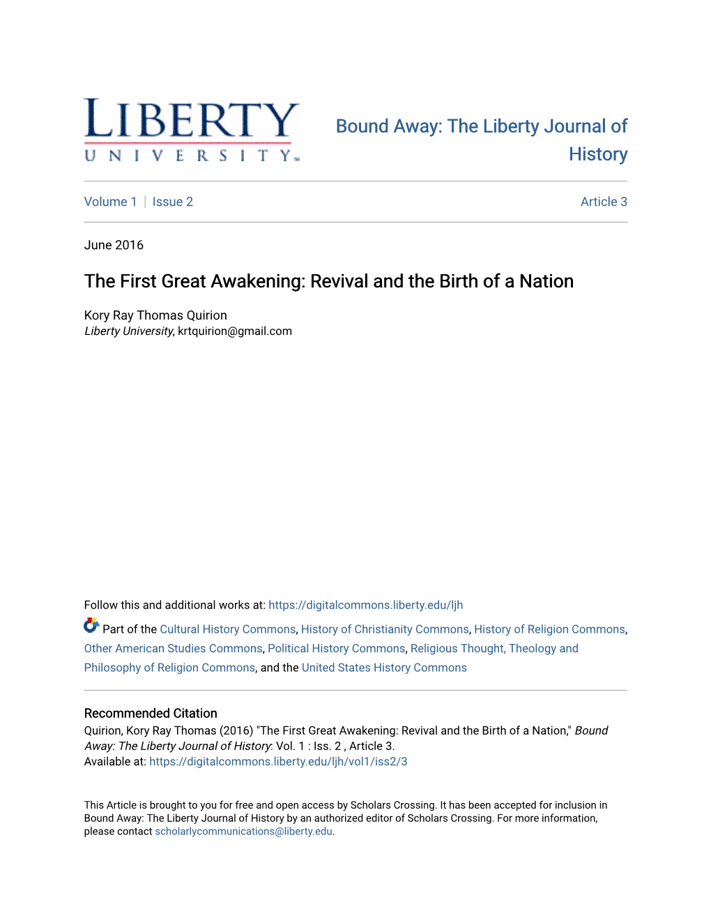 The First Great Awakening: Revival and the Birth of a Nation