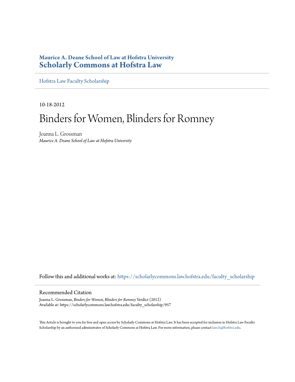 Binders for Women, Blinders for Romney Joanna L