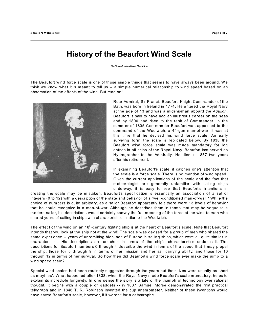 History of the Beaufort Wind Scale