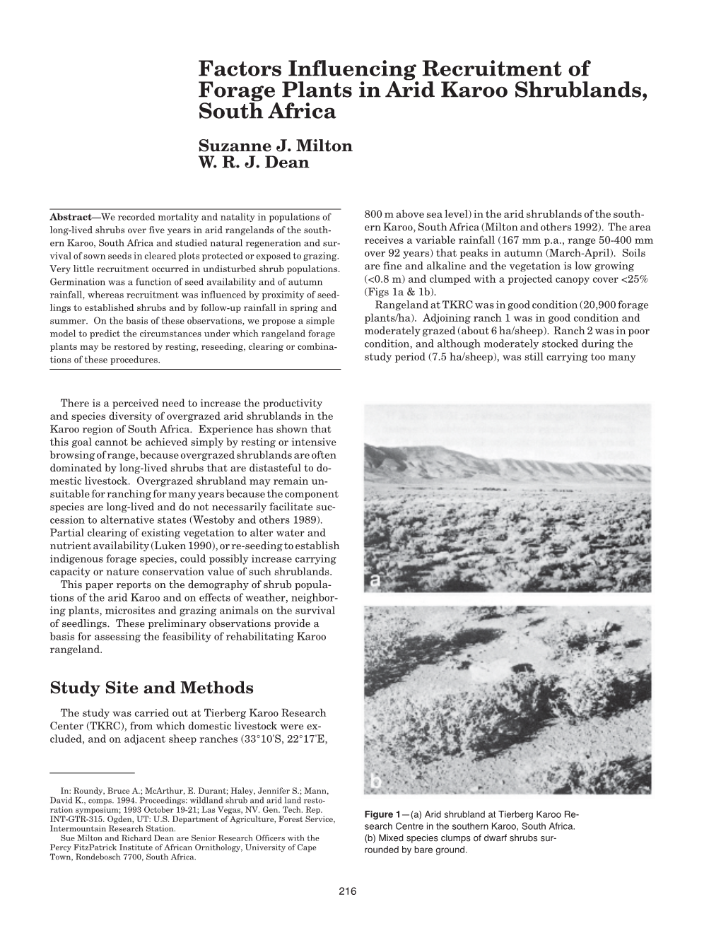 Factors Influencing Recruitment of Forage Plants in Arid Karoo Shrublands, South Africa Suzanne J