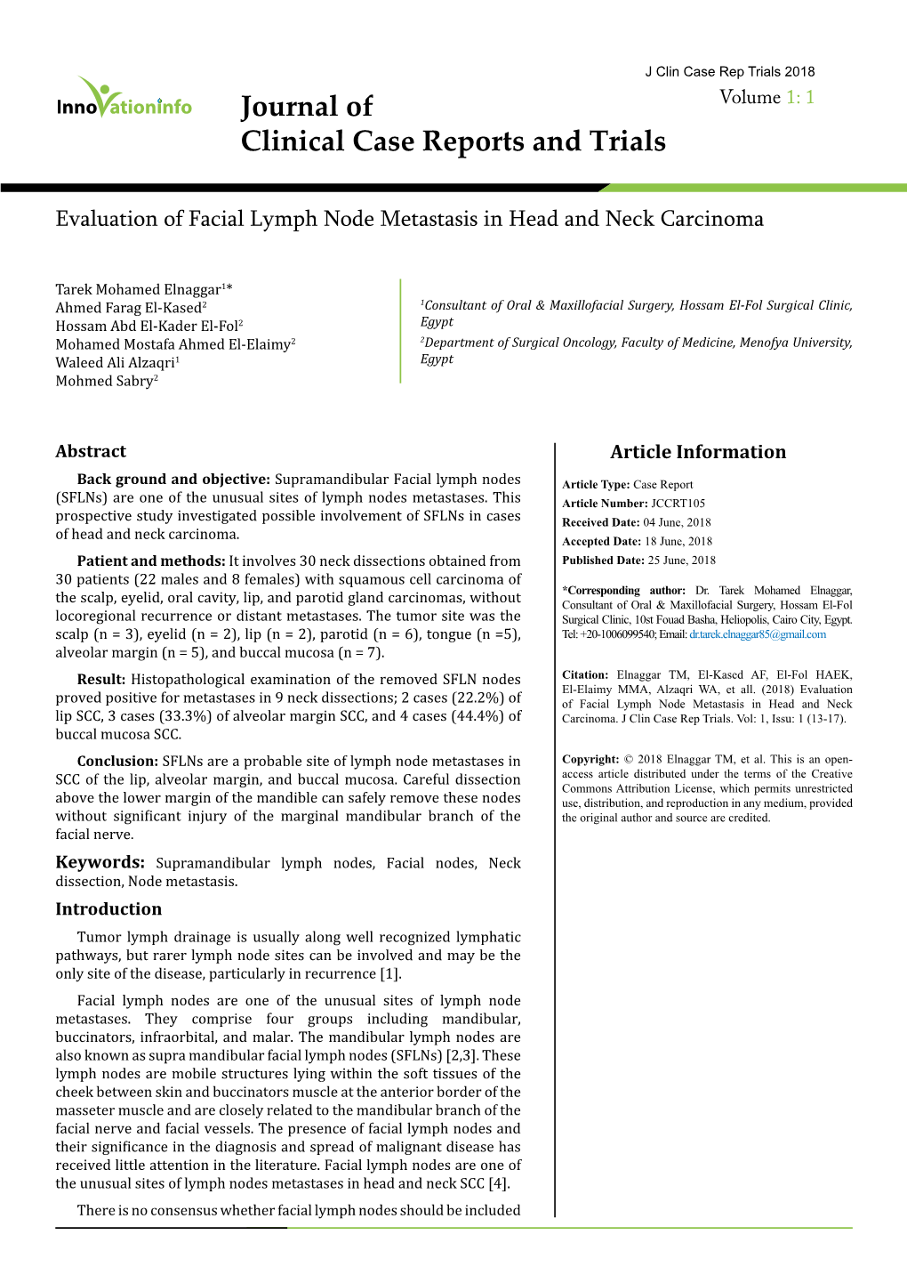 Evaluation of Facial Lymph Node Metastasis in Head and Neck Carcinoma