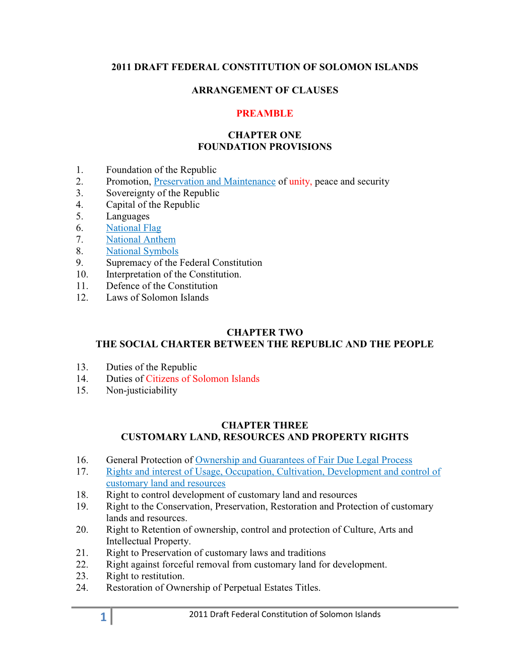 2011 Draft Federal Constitution of Solomon Islands
