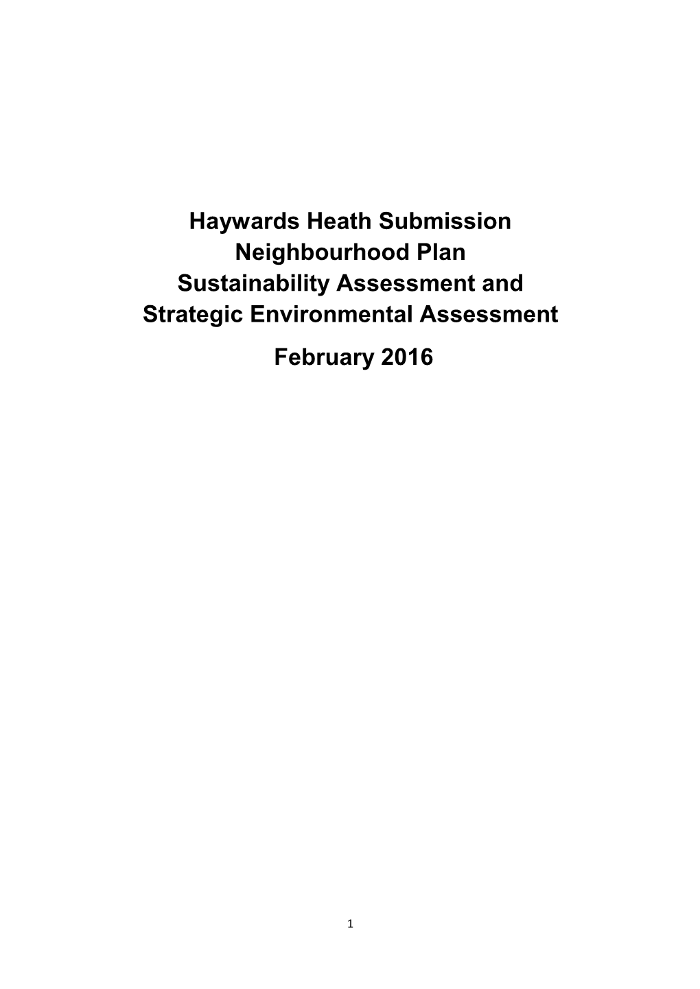 Haywards Heath Neighbourhood Plan Sustainability Appraisal