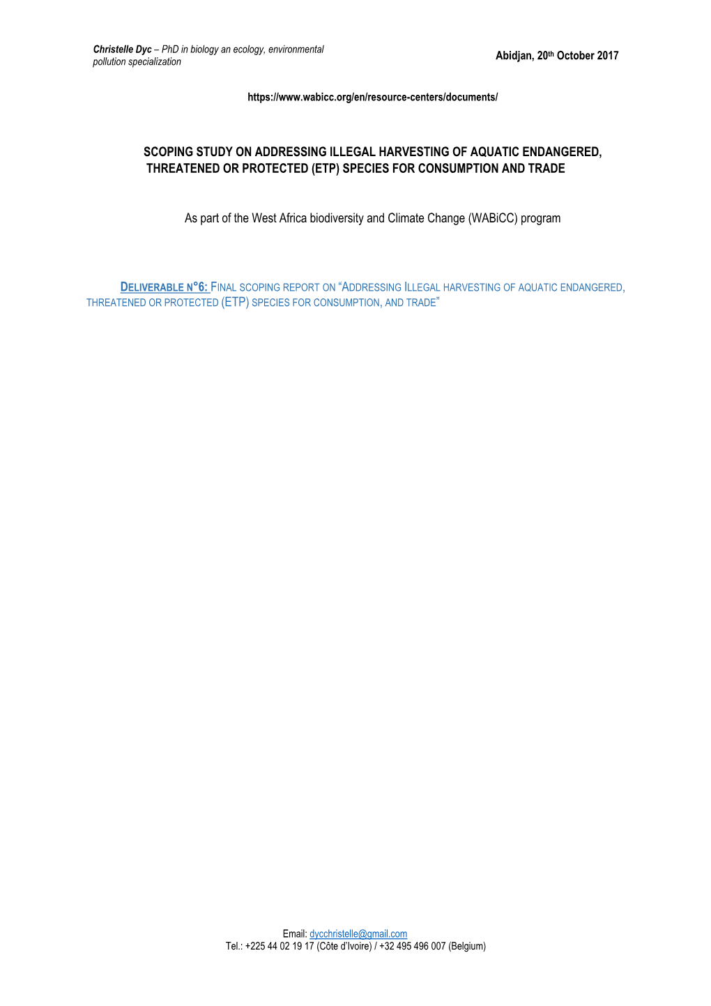 Scoping Study on Addressing Illegal Harvesting of Aquatic Endangered, Threatened Or Protected (Etp) Species for Consumption and Trade