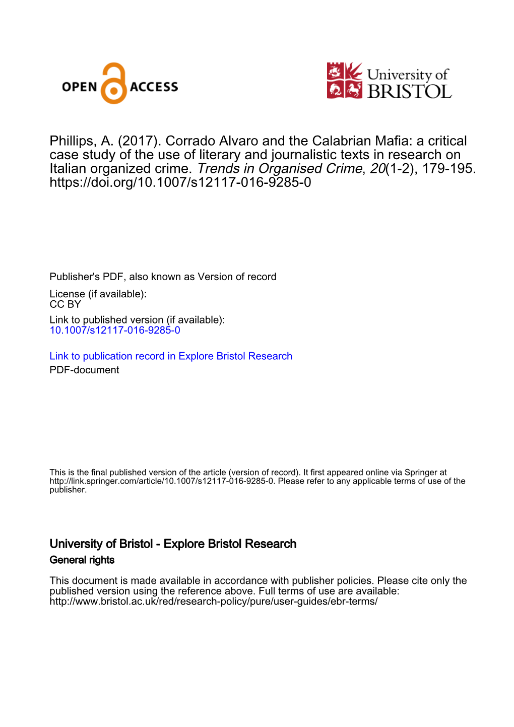 Corrado Alvaro and the Calabrian Mafia: a Critical Case Study of the Use of Literary and Journalistic Texts in Research on Italian Organized Crime