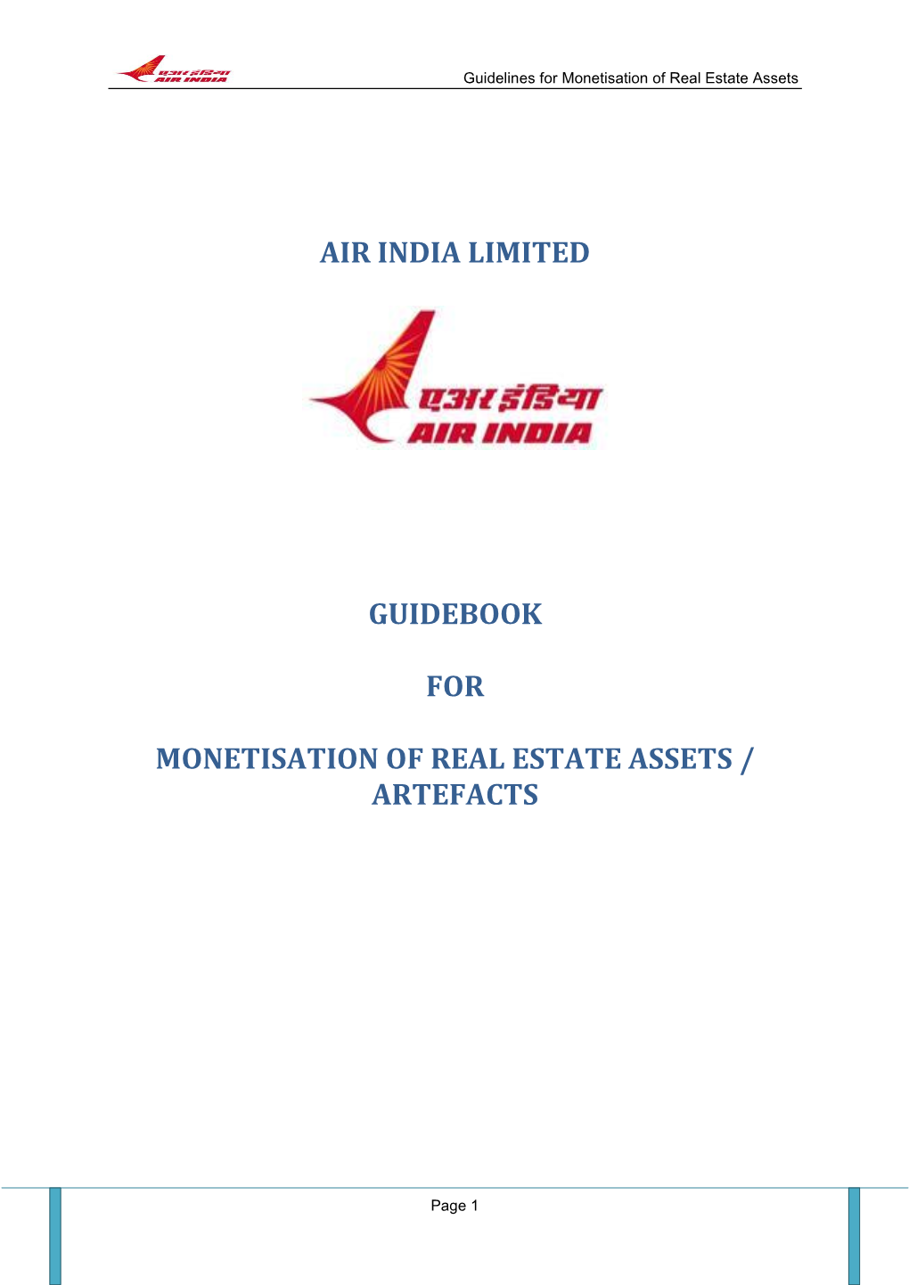 Air India Limited Guidebook for Monetisation of Real