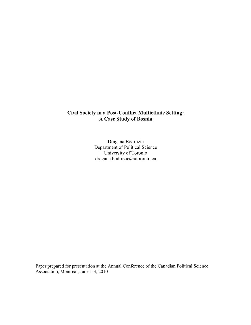 Civil Society in a Post-Conflict Multiethnic Setting: a Case Study of Bosnia