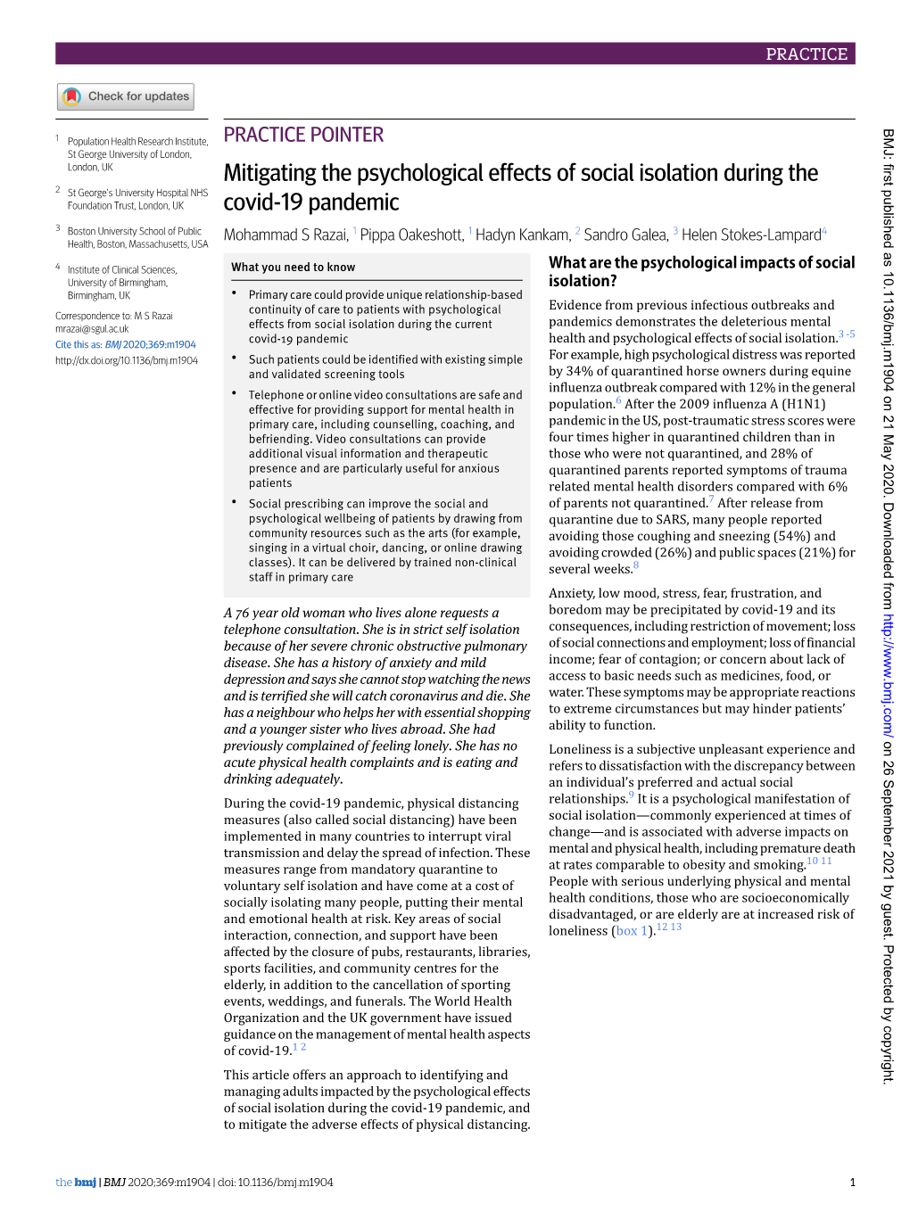 Mitigating the Psychological Effects of Social Isolation During the Covid-19